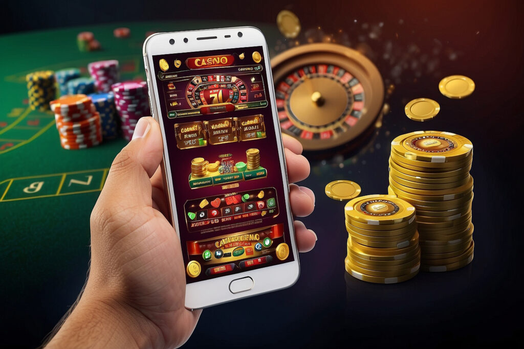 smartphone hand with online casino screen gambling app concepts with golden coin 1.jpg